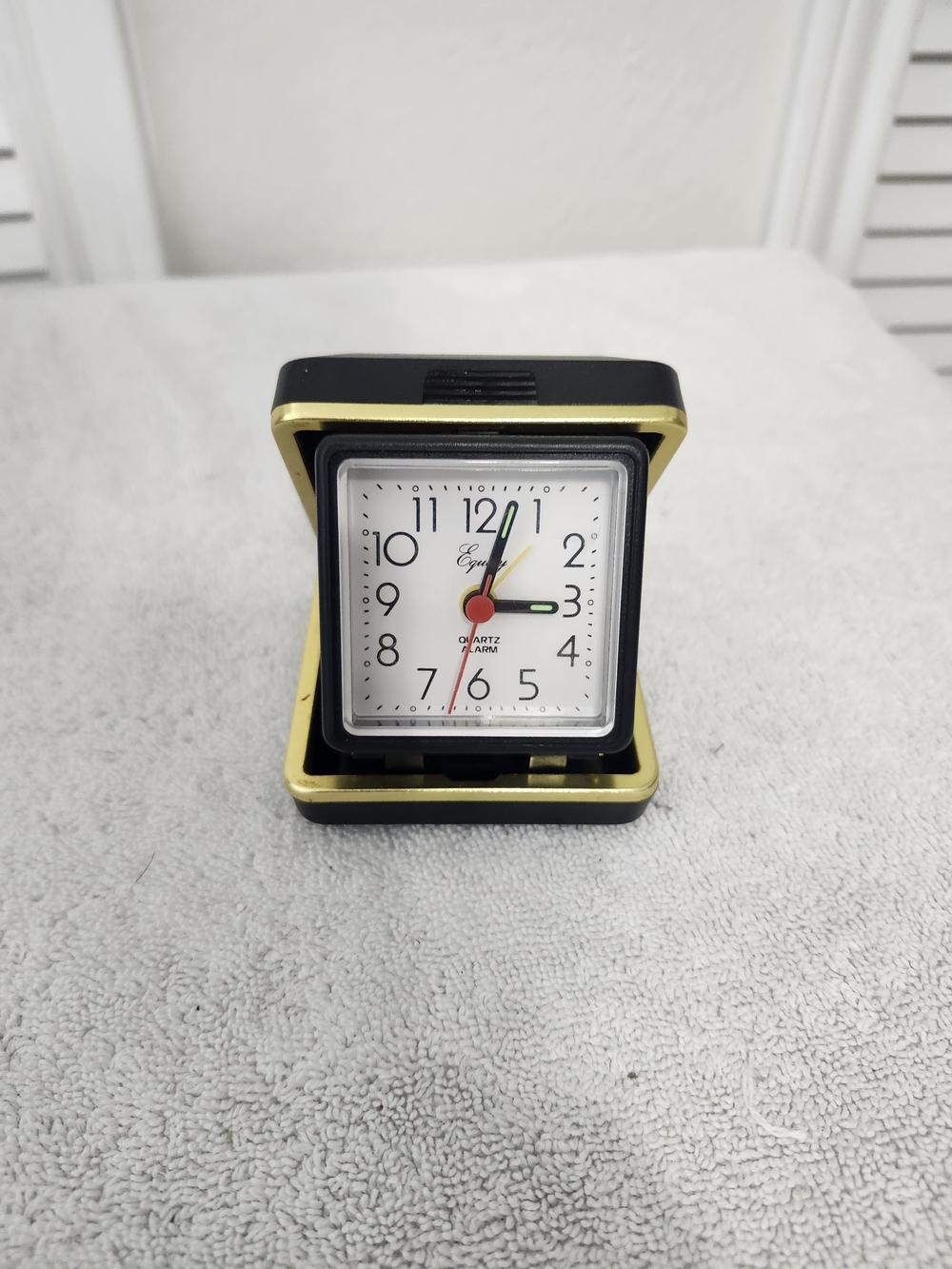 Compact Black and Gold Folding Alarm Clock - Quartz